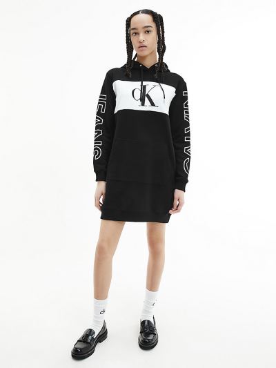Calvin Klein Ruhák HU851474 | Calvin Klein Hooded Logo Sweatshirt Női Ruha Fekete